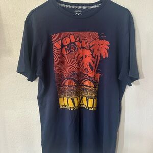 Volcom Men's Navy and Orange Hawaii Tee